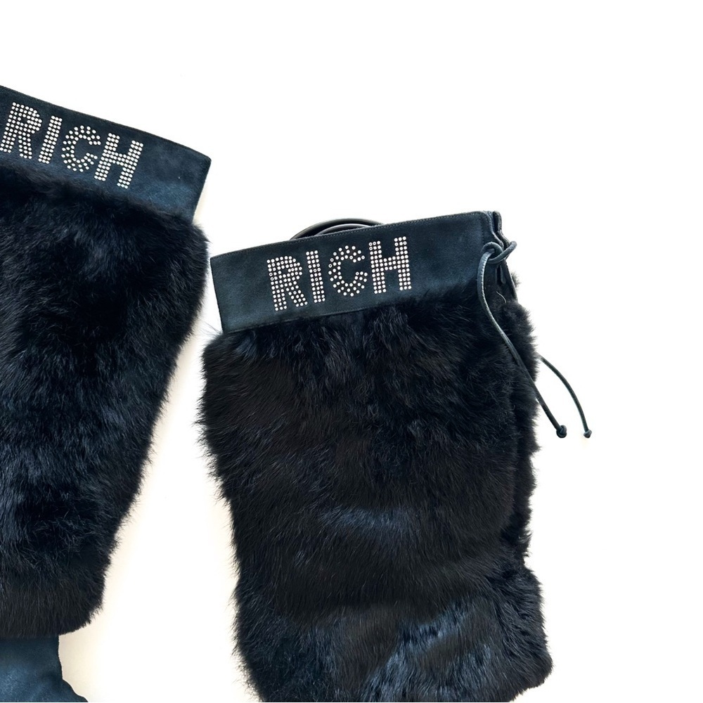 John Richmond Blue Suede Fur Wedge Boots with RICH Embellishments 39 - Picture 3 of 12